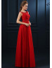 Beaded Red Ruched Chiffon Gorgeous Evening Dress